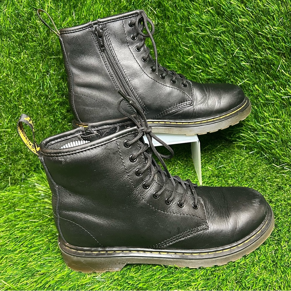 Dr. Martens 1460 J Black Leather Lace Up Side Zip Boots Junior 4M 5L EU 36‎